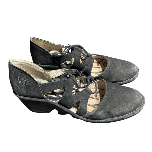 Fly London Poma Black Lace‑Up Wedge Sandals EU 39 (US ~8.5–9) - Picture 1 of 8